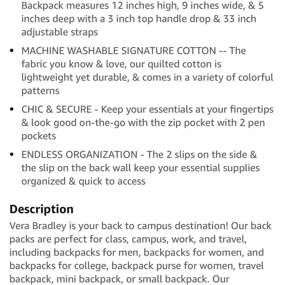 Vera Bradley mini back pack - Picture 2 of 2